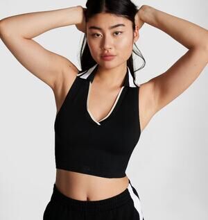 Victoria’s Secret PINK Polo Crop Top – Black & White